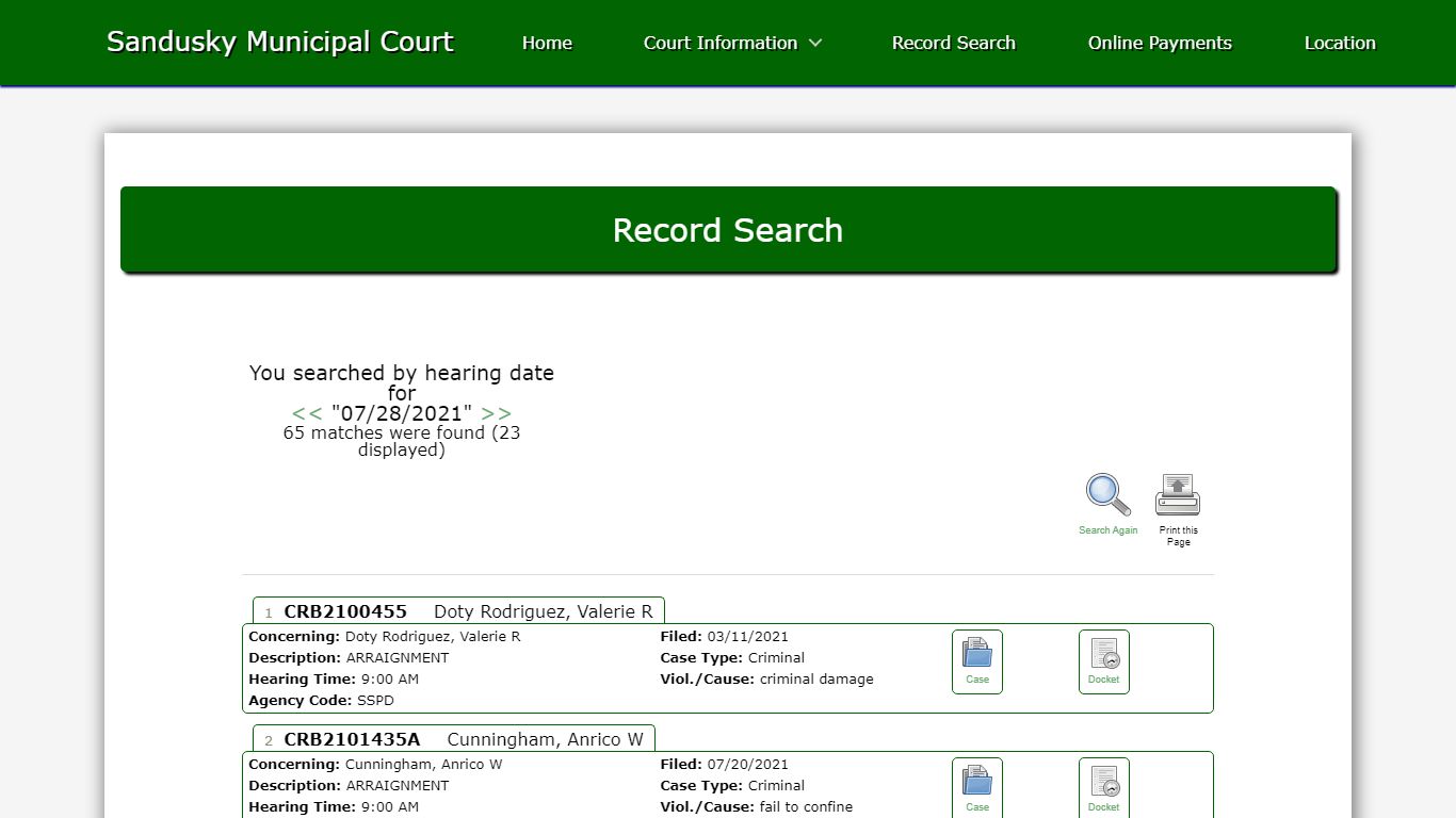 Sandusky Municipal Court - Record Search